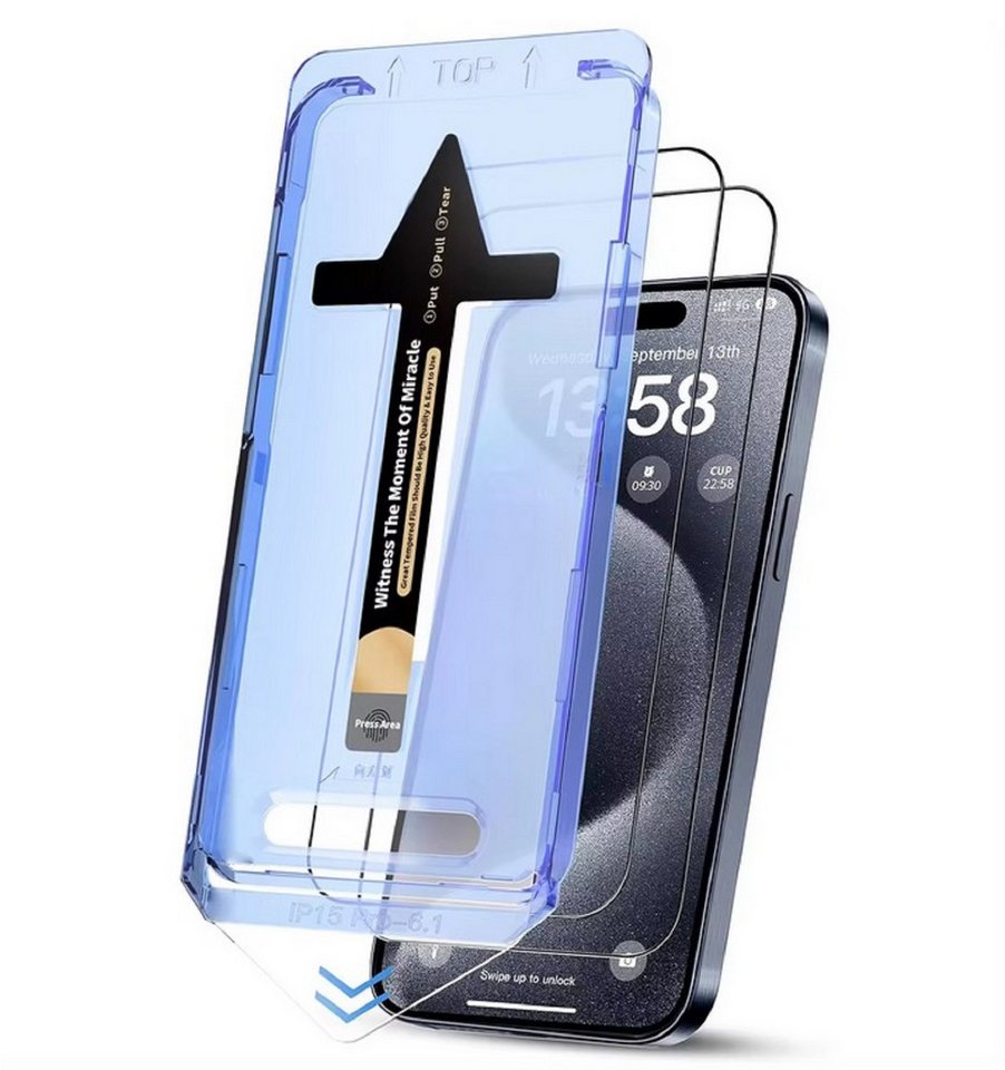 Protectorking Schutzfolie 6x 9H Panzerglas für iPhone 14 Pro 3D KLAR Staubfreie Installation, (6-Stück), Protector von Protectorking