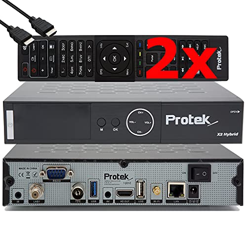 Protek X2 Combo 4K - UHD HDR DVB-S2 & DVB-C/ T2, OpenATV E2 Linux Sat & Kabel/ T2 Receiver, Smart TV-Box, Aufnahmefunktion, Kartenleser, Media Player, WiFi, Zweitfernbedienung & EasyMouse HDMI-Kabel Protek X2 Combo 4K - UHD HDR DVB-S2 & DVB-C/ T2, OpenATV E2 Linux Sat & Kabel/ T2 Receiver, Smart TV-Box, Aufnahmefunktion, Kartenleser, Media Player, WiFi, Zweitfernbedienung & EasyMouse HDMI-Kabel von Protek