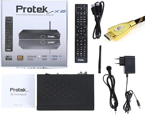 Protek X2 Twin 4K UHD 2160p H.265 HEVC E2 Linux WiFi 2X DVB-S2X Sat Receiver + MG-Technik HDMI-Kabel V2.0 Gold (Nachfolger vom X1 4K 9920 9910 9900 9770 9760 9720 9710 Protec) von Protek