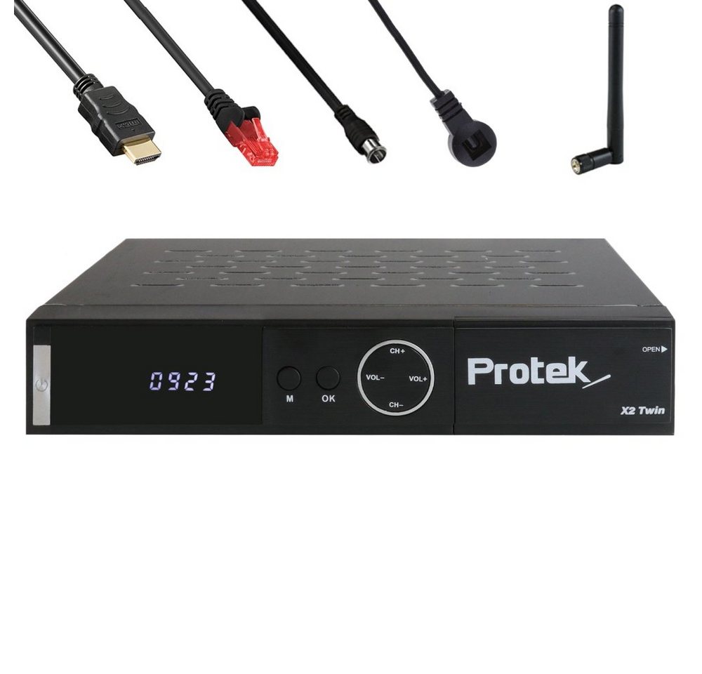 Protek X2 Twin-Sat-Receiver 4K inkl. Koax- & Netzwerkkabel Satellitenreceiver von Protek