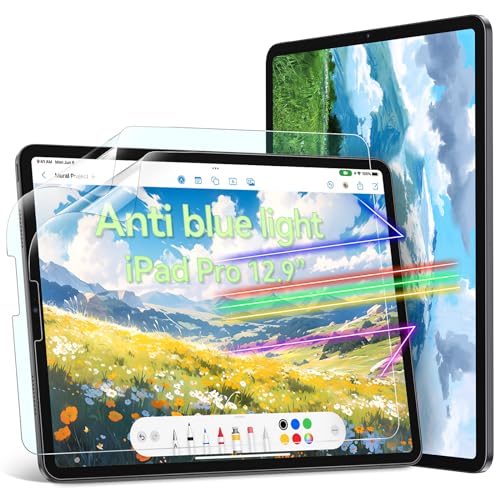2 Stück Blaulichtfilter Schutzfolie Kompatibel mit iPad Pro 12.9 Zoll 6./5./4./3.Gen (2022/2021/2020/2018), Matt Blendschutz Displayschutzfolie Like Paper Film Screen Protector für Writing Drawing von Protescreen