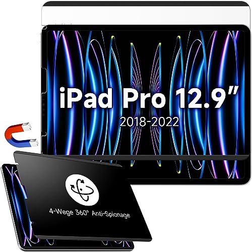 4-Wege Magnetischer Blickschutzfilter Kompatibel Mit iPad Pro 12.9 Zoll (2022 M2/2021/2020/2018), Abnehmbar 360-Grad Anti Glare Blaulicht Privacy Screen Displayschutz Bubble-Free Wiederverwendbarer von Protescreen