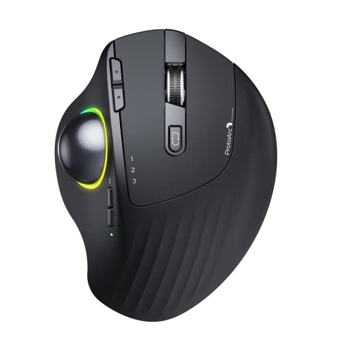 ProtoArc EM01 Bluetooth Trackball Maus Kabellos Wireless, RGB 2.4GHz wiederaufladbare ergonomische Maus, 5 DPI einstellbar, Daumensteuerung, Verstellbarer Winkel, für PC, iPad, Mac, Windows von ProtoArc