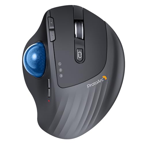 ProtoArc EM01-NL Trackball Maus Kabellos, 2.4G USB & Bluetooth, Daumensteuerung, Verstellbarer Winkel,5 DPI Einstellbar,Wiederaufladbare,Ergonomische Maus für PC,/Mac/iPad/Windows - Blau Ball von ProtoArc