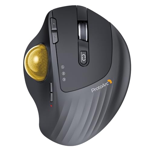 ProtoArc EM01-NL Trackball Maus Kabellos, 2.4G USB & Bluetooth, Daumensteuerung, Verstellbarer Winkel,5 DPI Einstellbar,Wiederaufladbare,Ergonomische Maus für PC,/Mac/iPad/Windows - Gold Ball von ProtoArc