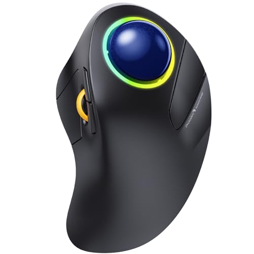 ProtoArc EM03 Wireless Trackball Maus Bluetooth, RGB Kabellose Trackball Maus mit Fingerbedienung, Wiederaufladbare Ergonomische Maus, Multi-Geräte, Kompatibel mit iPad, Mac, Windows - Blau von ProtoArc