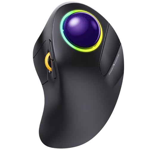 ProtoArc EM03 Wireless Trackball Maus Bluetooth, RGB Kabellose Trackball Maus mit Fingerbedienung, Wiederaufladbare Ergonomische Maus, Multi-Geräte, Kompatibel mit iPad, Mac, Windows - Lila von ProtoArc