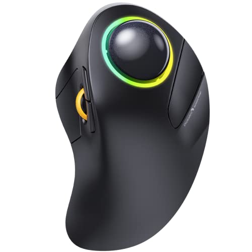 ProtoArc EM03 Wireless Trackball Maus Bluetooth, RGB Kabellose Trackball Maus mit Fingerbedienung, Wiederaufladbare Ergonomische Maus, Multi-Geräte, Kompatibel mit iPad, Mac, Windows von ProtoArc