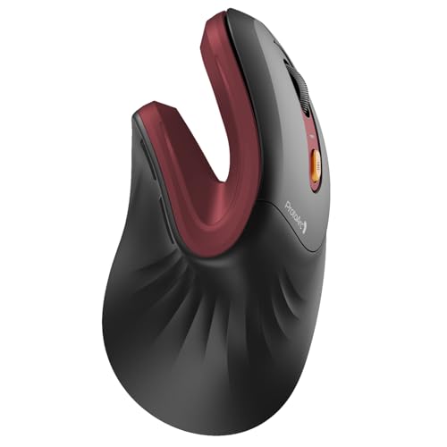 ProtoArc EM11 NL Ergonomische Vertikale Maus, Kabellos Aufladbar Mouse mit 3 Gerät (2*Bluetooth+USB), Vertikal Funkmaus für Computer, iPad, Mac, Windows - Schwarz und Rot von ProtoArc