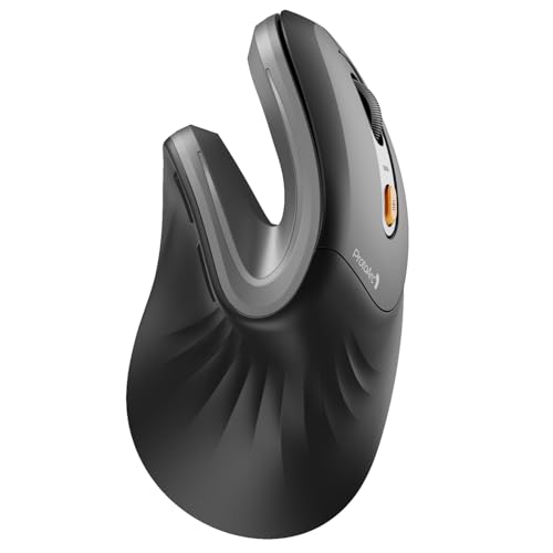 ProtoArc EM11 NL Ergonomische Vertikale Maus, Kabellos Aufladbar Mouse mit 3 Gerät (Bluetooth+Bluetooth+USB), Vertikal Funkmaus für Computer, iPad, Mac, Windows - Dunkelgrau von ProtoArc