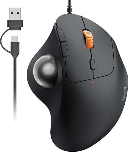 ProtoArc Wired Trackball Mouse, EM04 Wired USB C Ergonomic Rollerball Mouse Computer Laptop Mouse, Smooth Tracking, Thumb Control, Compatible with PC, Mac, Windows-Gray Ball von ProtoArc