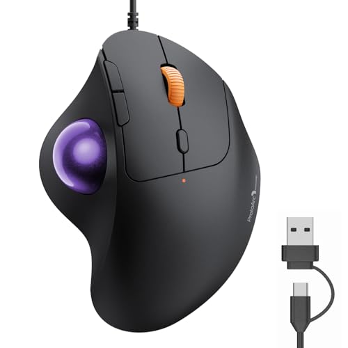 ProtoArc Wired Trackball Mouse, EM04 Wired USB C Ergonomic Rollerball Mouse Computer Laptop Mouse, Smooth Tracking, Thumb Control, Compatible with PC, Mac, Windows-Purple Ball von ProtoArc