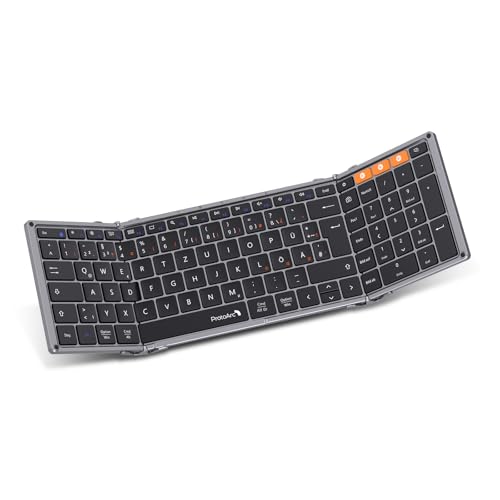 ProtoArc XK01 Bluetooth Faltbare Tastatur Klappbar mit Ziffernblock | Faltbare Tastatur QWERTZ Wiederaufladbare Mini Tastatur | 3 Bluetooth Kanälen für iOS, Android, Windows - Space Grau von ProtoArc