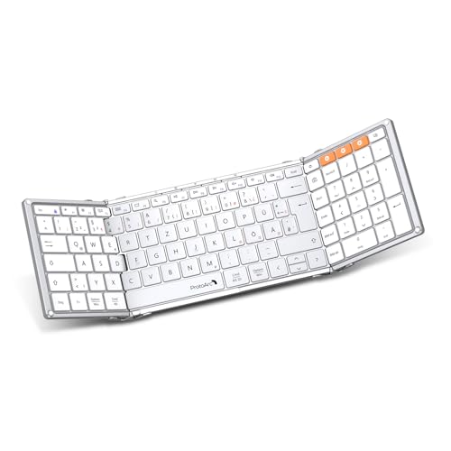 ProtoArc XK01 Faltbare Tastatur Klappbar mit Ziffernblock | Wiederaufladbare Kabellose Mini Tastatur mit 3 Bluetooth Kanälen für iOS, Android, Windows, QWERTZ - Weiß und Silber ProtoArc XK01 Faltbare Tastatur Klappbar mit Ziffernblock | Wiederaufladbare Kabellose Mini Tastatur mit 3 Bluetooth Kanälen für iOS, Android, Windows, QWERTZ - Weiß und Silber von ProtoArc