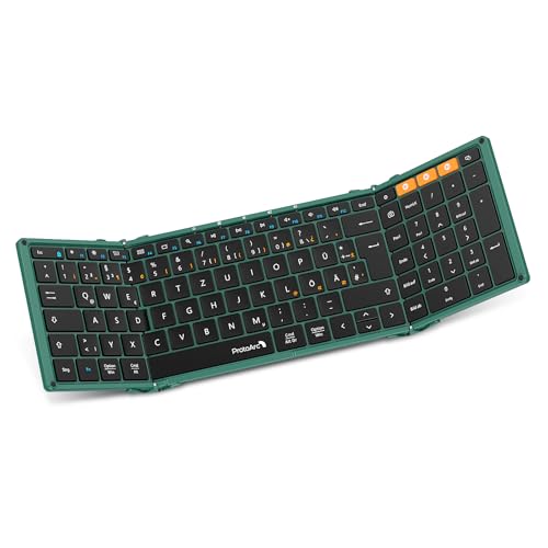 ProtoArc XK01 Faltbare Tastatur Klappbar mit Ziffernblock | Wiederaufladbare Kabellose Mini Tastatur mit 3 Bluetooth Kanälen für iOS, Android, Windows, QWERTZ - Schwarz und Grün von ProtoArc