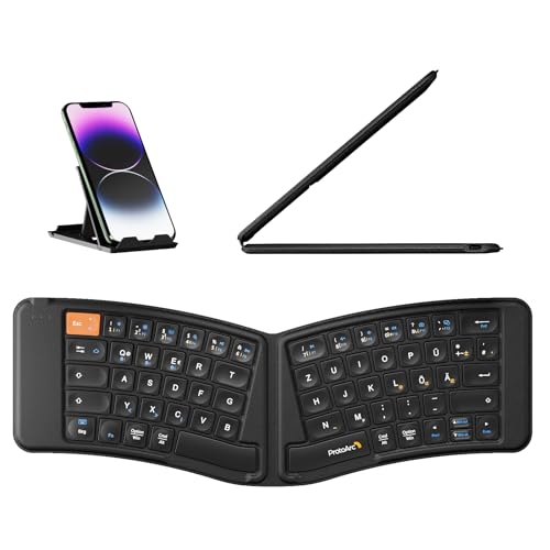 ProtoArc XK03 Bluetooth Klapptastatur Faltbare Tastatur | Ergonomische Kabellose Tastatur Ultra Dünn Wiederaufladbare Tastatur | PU-Leder Split Tastatur für Windows/Android/iOS, QWERTZ - Schwarz von ProtoArc