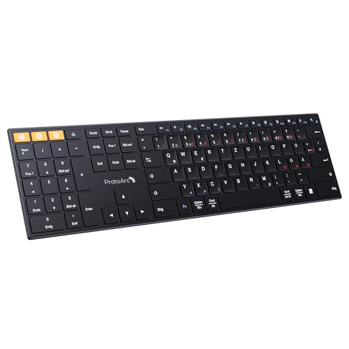 ProtoArc XK21 2.4G Kabellos Linkshänder Tastatur, Bluetooth Funk Tastaturen für Linkshänder Flach Deutsch, Leise QWERTZ Layout Linke Numpad Tastatur mit DREI Multi-Device, Mac/Windows/Android von ProtoArc