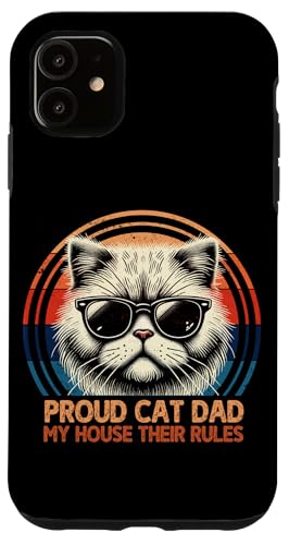 Stolze Katze Papa My House Their Rules Katzenliebhaber Katzenbesitzer Retro Hülle für iPhone 11 von Proud Cat Dad Loving Father Cat Owner Men Daddy
