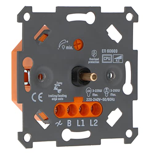 proventa Vollautomatischer Universaldimmer für dimmbare LED und Halogenlampen bis 250W, Drehdimmer als Unterputz Dimmschalter, geeignet für Phasenabschnitt/Phasenanschnitt und Wechselschaltungen von Proventa