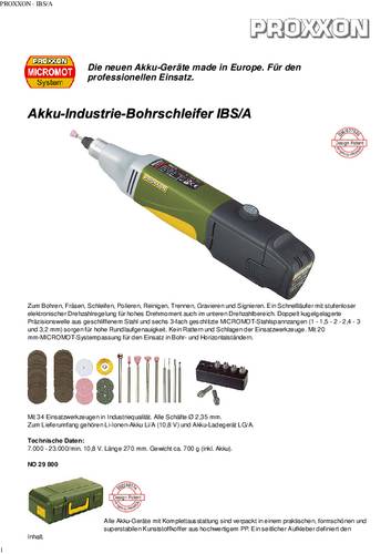 Proxxon Micromot IBS/A 29802 Akku-Multifunktionswerkzeug ohne Akku 10.8V Proxxon Micromot IBS/A 29802 Akku-Multifunktionswerkzeug ohne Akku 10.8V von Proxxon Micromot