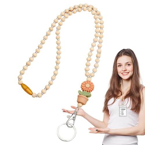 Pruojhw Holzperlen-Lanyards für Frauen, Perlen-Lanyards für Ausweise, Lehrer-Leine für Schlüssel | Boho Fashion – niedliche Ausweise und Schlüssel, Lanyards von Pruojhw