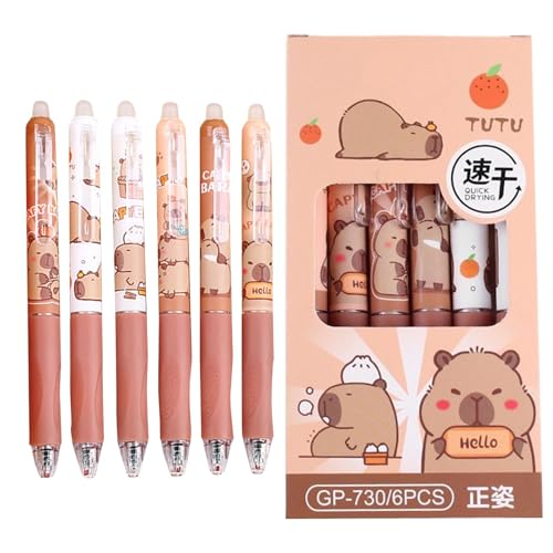Pruojhw Laufgehege für Tiere, niedliche Tiere, einziehbare Gelschreiber Capybara, 6 x – Gel-Kugelschreiber mit 0,5 mm Durchmesser, Schulbedarf von Pruojhw