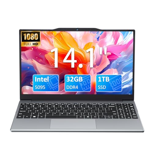 Pryloxen 14 Zoll Win 11 Pro Laptop Silber, Celeron N5095 (Bis zu 2.9GHz) 32GB DDR4 1TB SSD, Student/Business Laptop, HDMI, USBx2, Micro SD, 2TB Upgrade Erweiterbarer Speicher von Pryloxen