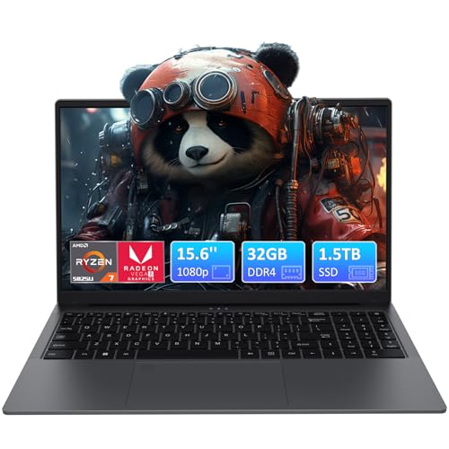 Pryloxen Gaming Laptop, 32GB DDR4 RAM 1.5TB SSD, Ryzen7 5825U CPU(4.5 GHz) 15.6 Zoll Full HD Notebook, Fingerprint Reader, Privacy Shutter, Mini HDMI, USB-C, Webcam, Student/Business Laptop von Pryloxen
