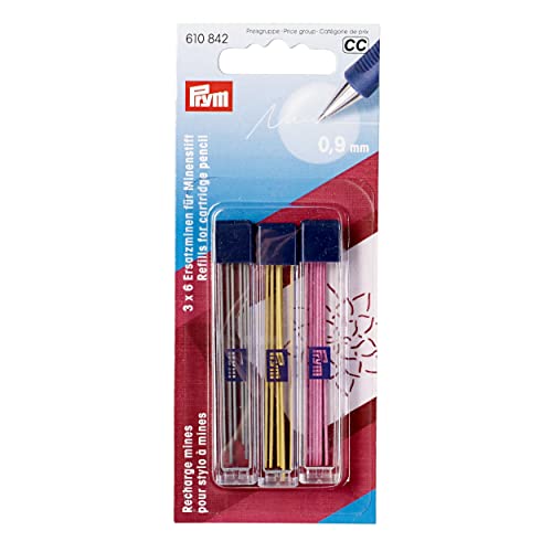 Prym Ersatzminen für Minenstift Ø 0,9 mm farbig Sortiert, gelb, schwarz, pink, 3 x 6 Stück von Prym