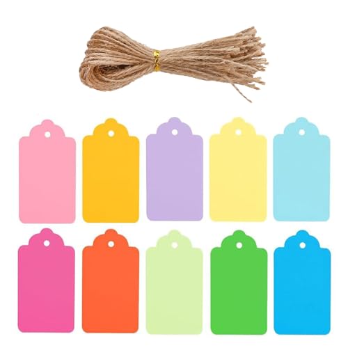 100 Stück Geschenkanhänger mit Schnur, kleines Preisschild, dekorative Papieranhänger für Geschenke, Hängeetiketten für DIY-Geschenkbox, Hochzeitsname, Geburtstagsgeschenke, 10 verschiedene Farben zum 100 Stück Geschenkanhänger mit Schnur, kleines Preisschild, dekorative Papieranhänger für Geschenke, Hängeetiketten für DIY-Geschenkbox, Hochzeitsname, Geburtstagsgeschenke, 10 verschiedene Farben zum von Pryon