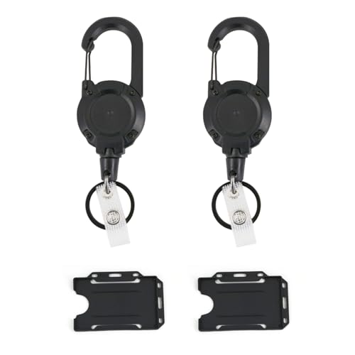 Robustes, einziehbares Schlüsselband, 63,5 cm, Stahlschnur, Abzeichenspule mit 2 Stück Ausweishalter, Schlüsselanhänger-Halter, starker ausziehbarer Clip für Ausweise, Schlüssel und Pässe von Pryon