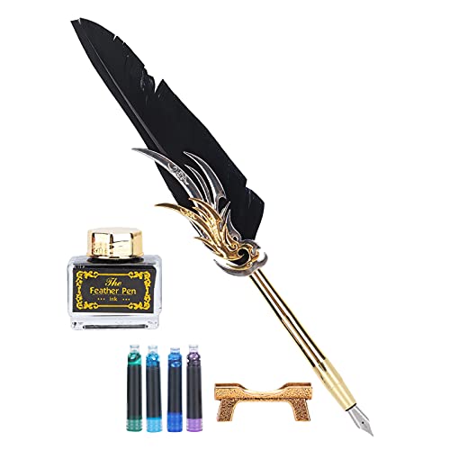 Edelstahl Gravured Feder Kalligraphie Ink Pen, Schreiben von Dip Stift Geschenkset mit 4 Tintensackkalligraphie Stift für Geburtstagsgeschenk, Paare, Älteste, Lehrer (BLACK) von Pssopp