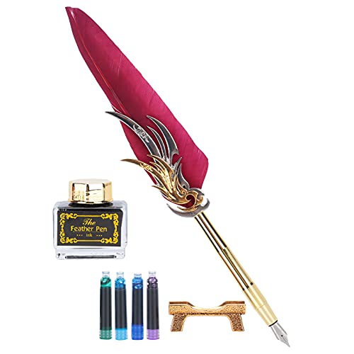 Edelstahl Gravured Feder Kalligraphie Ink Pen, Schreiben von Dip Stift Geschenkset mit 4 Tintensackkalligraphie Stift für Geburtstagsgeschenk, Paare, Älteste, Lehrer (Kastanienbraun) von Pssopp