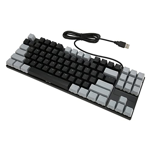 Pssopp Computertastatur, 87 Tasten, Mechanische Tastatur, Schnelle Reaktion, ABS-Tastenkappe für Desktop (Kabel schwarz grau) von Pssopp