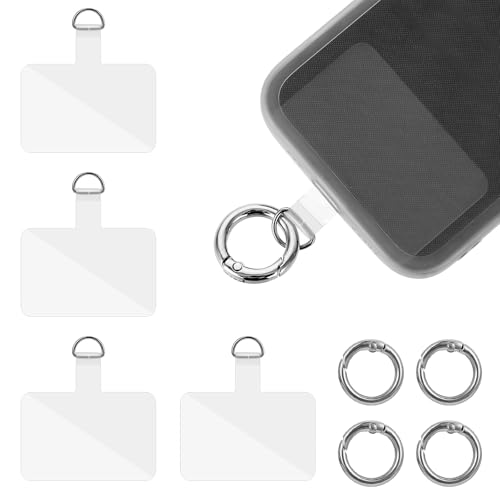 Handykette Halterung 4 Stück Transparent Handy Lanyard Pads mit Metallring Handy Hette Halterung Universal Phone Tether Tabs Lanyard Handy Pads Handy Patch für Meisten Smartphones mit 4 Silberring von Psyqtsuary