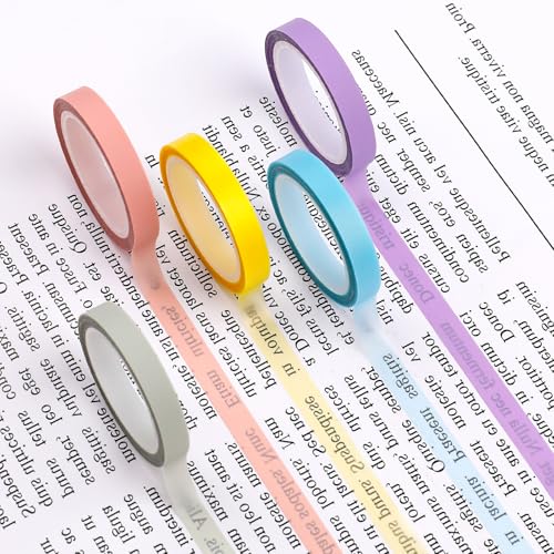 Psyqtsuary 5 Rollen Abnehmbare Fluoreszierende Farbige Tags Textmarker Klebeband für Notizen transparent beschreibbar entfernbar fluoreszierende Neonbänder für Studenten Markieren(0,6cmX5M/Rollen) von Psyqtsuary