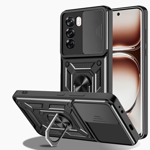 Ptny Hülle mit Ring Kompatibel mit Oppo Reno 12 Pro 5G, Handyhülle mit Kameraschutz, Schutzhülle Stoßfest TPU Bumper Militärische Rüstung Magnetisch Ständer Case Schwarz für Oppo Reno 12 Pro 5G von Ptny