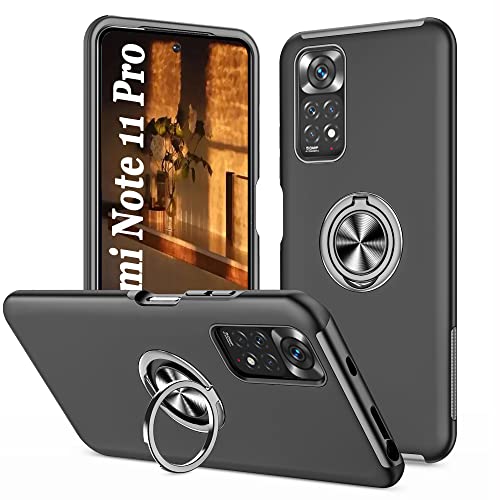 Hülle mit Ring Kompatibel mit Xiaomi Redmi Note 11 Pro Handyhülle, Schutzhülle Militärische Stoßfest Bumper TPU+PC, Case mit 360° Ring Magnetisch Ständer Hülle für Xiaomi Redmi Note 11 Pro, Schwarz von Ptny