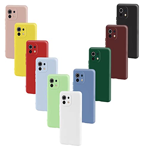 Ptny (10 Stücke Hülle Kompatibel mit Xiaomi Mi 11 Flüssiges Silikon Case, Mit Präzise Lochposition Camera Lens Protection, Soft TPU Schutzhülle Stoßfeste/Kratzfeste Bumper Handy Cover von Ptny