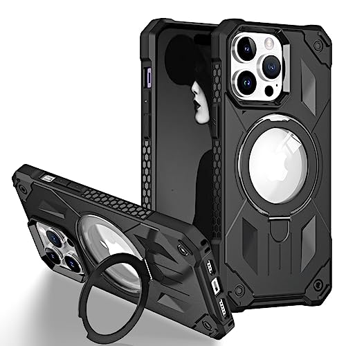 Ptny Hülle für iPhone 14 Pro Max, Handyhülle mit Magnetische versteckte Ständer Militärische Rüstung Schutzhülle, mit MagSafe Ständer Handy Stoßfeste case für iPhone 14 Pro Max, Schwarz von Ptny