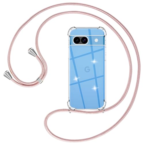 Ptny Hülle kompatibel Google Pixel 8A Hülle mit Band, Transparent TPU Silikon Stoßfeste Anti-Kratzt Schutzhülle mit Einstellbar Handykette für Google Pixel 8A Hülle von Ptny