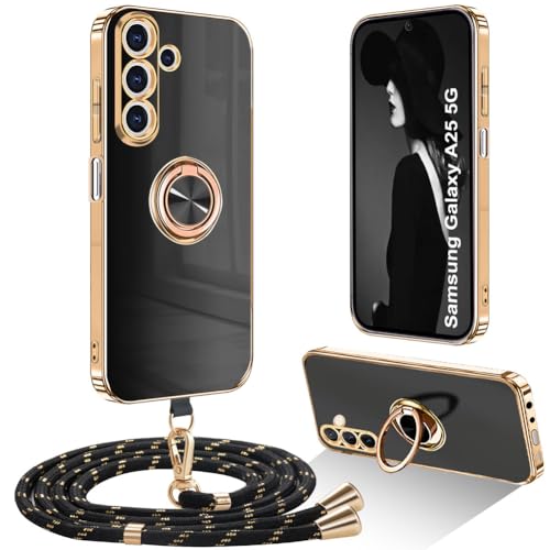 Ptny Hülle kompatibel mit Samsung Galaxy A25 5G Hülle mit Band, Dünn Stoßfeste Handyhülle mit Ring Ständer Handy mit Kette für Samsung Galaxy A25 5G Schutzhülle Case, Schwarz Ptny Hülle kompatibel mit Samsung Galaxy A25 5G Hülle mit Band, Dünn Stoßfeste Handyhülle mit Ring Ständer Handy mit Kette für Samsung Galaxy A25 5G Schutzhülle Case, Schwarz von Ptny