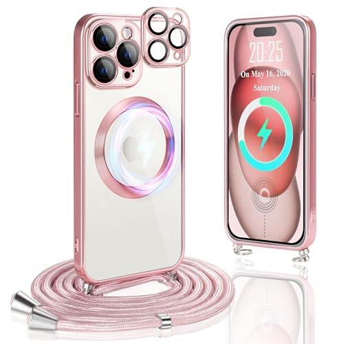 Ptny Hülle kompatibel mit iPhone 16 Pro Max Hülle mit Band zum Umhängen, (Mit Integrierter Kameraschutz) Kompatibel mit MagSafe Kabellosem Laden, Weiche TPU Clear Schutzhülle, Roségold von Ptny