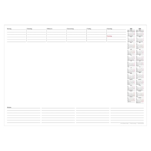 Papier-Schreibtischunterlage mit 2-Jahres-Kalender 2024/2025 | DIN A2 | 30 Blatt zum Abreißen | inkl. Wochenplan und Notizen von PuK Krämmer GmbH