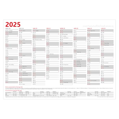 PuK Jahresplaner 2025 DIN A3 Querformat 16 Monate | gefaltet | 16 Monate Jahreskalender Vorder- und Rückseite mit Ferien und Feiertage (5 x DIN A3) von PuK Krämmer GmbH
