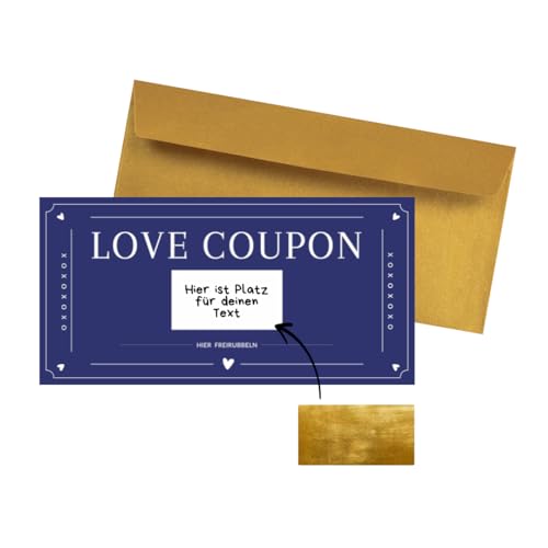 PuK Love Coupon zum selber ausfüllen mit Rubbelaufkleber | Rubbelkarte zum selbst beschriften | Geschenk für Valentinstag, Geburtstagskarte, Jahrestag, Liebe (Blau) von PuK Krämmer GmbH