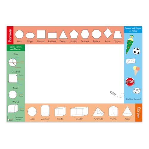 Schreibtischunterlage Kinder Körper und Formen lernen | Papier DIN A2 | XXL 25 Blatt Block zum Malen, Schreiben und Kritzeln | 1er, 2er und 3er Pack | Malunterlage Mädchen Jungen (DIN A2 | 1er Pack) von PuK Krämmer GmbH