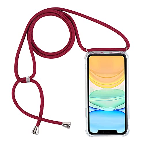Handykette Hülle kompatibel mit Samsung Galaxy A41,Transparent Silikon Schutzhülle Handyhülle mit Kordel,Case Cover mit Band zum Umhängen Necklace Halskette-Jujube Rot von PuYu Zhe