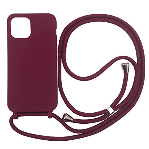 PuYu Zhe Kompatibe mit iPhone 12/12 Pro Hülle,Verstellbarer Handykette Hülle Silikon Seil Necklace Handyhülle mit Kordel Tasche TPU Bumper Schutzhülle-Weinrot von PuYu Zhe