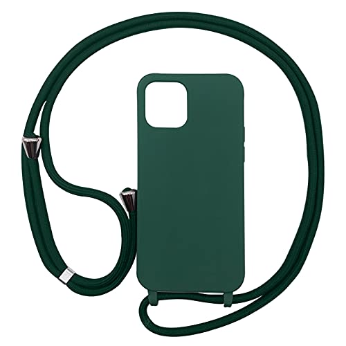 PuYu Zhe Kompatibe mit iPhone 12 Mini Hülle,Verstellbarer Handykette Hülle Silikon Seil Necklace Handyhülle mit Kordel Tasche TPU Bumper Schutzhülle-Dunkelgrün von PuYu Zhe